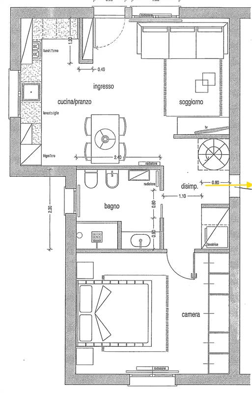 Plan piano terra attuale a lato garage