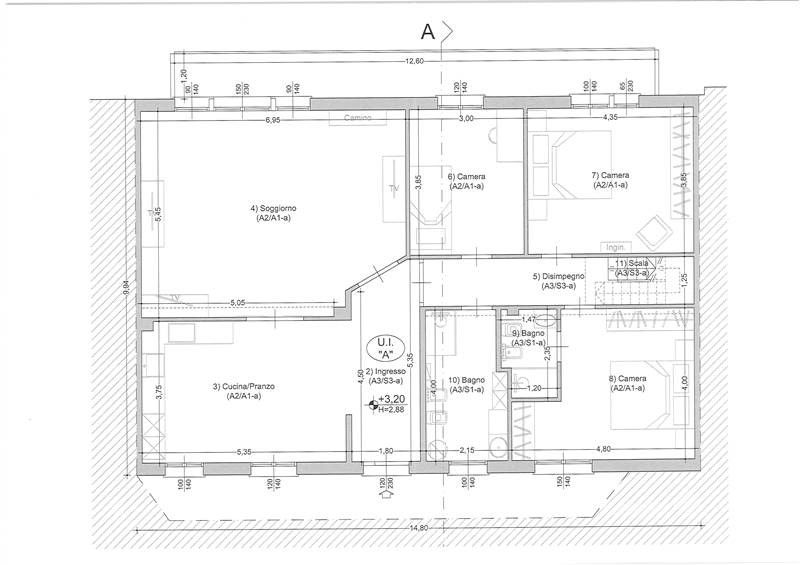 Proggetto approvato con inserimento 2 bagno in cam